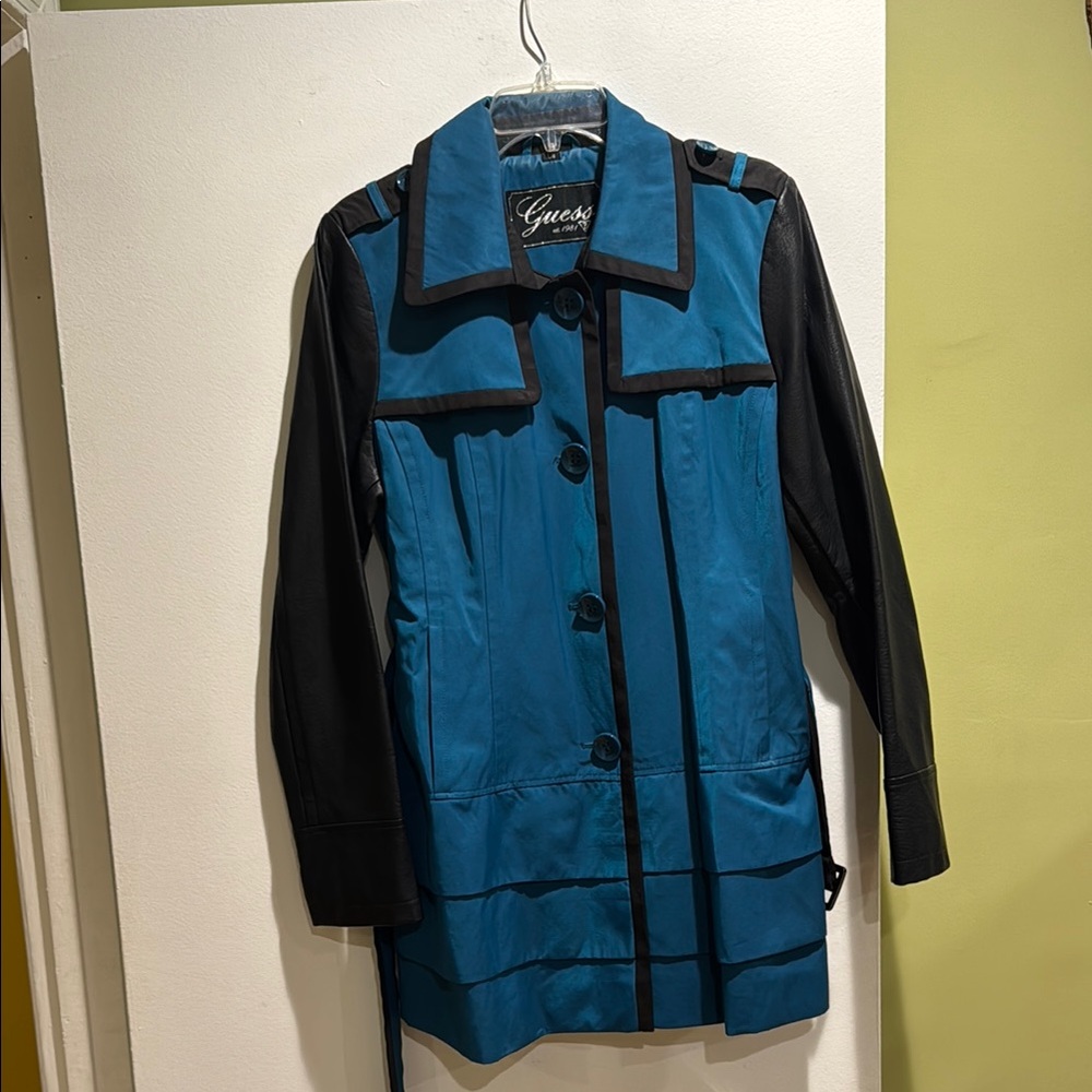 Guess Blue and Black Trench Coat with Modern Style